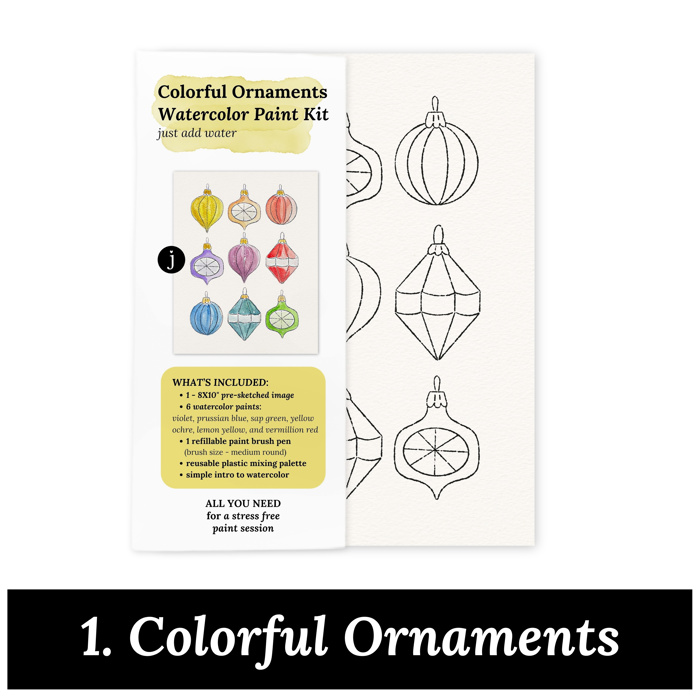 Christmas Watercolor Kit | Pre-Sketched Holiday Art Set for Paint Night