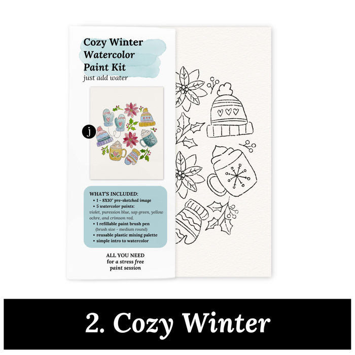 Christmas Watercolor Kit | Pre-Sketched Holiday Art Set for Paint Night