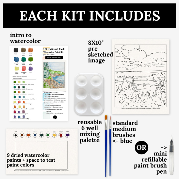 Yellowstone US National Park Watercolor Art Paint Kit | Just Add Water Art Kit