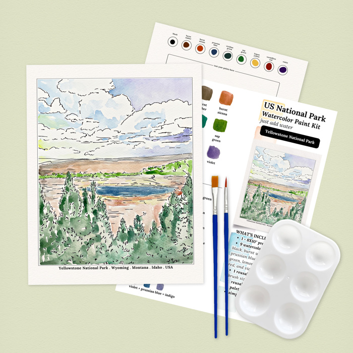Yellowstone US National Park Watercolor Art Paint Kit | Just Add Water Art Kit