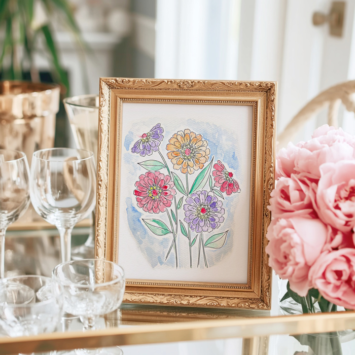 Zinnia Bouquet Watercolor Paint Kit | Just Add Water All In One Art Set Gift