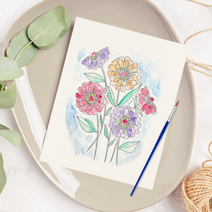 Zinnia Bouquet Watercolor Paint Kit | Just Add Water All In One Art Set Gift