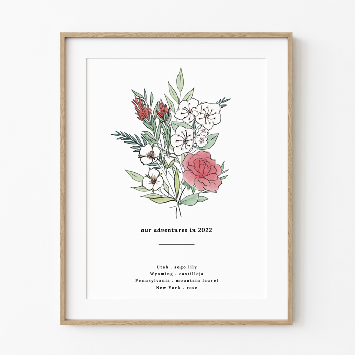 Custom State Flower Bouquet Print up to 8 Flowers
