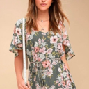  Green Floral V Neck Open Back Mini Dress
