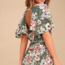  Green Floral V Neck Open Back Mini Dress