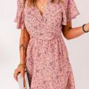  Pink Floral Tie Front Mini Dress