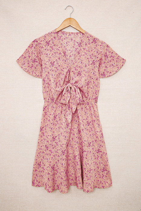 Pink Floral Tie Front Mini Dress