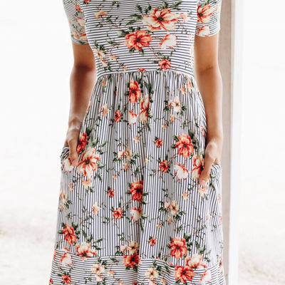 Floral Print Short Sleeve Midi Dress 