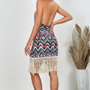  Aztec Halter Neck Sleeveless Tasseled Dress