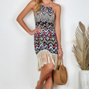  Aztec Halter Neck Sleeveless Tasseled Dress