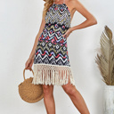  Aztec Halter Neck Sleeveless Tasseled Dress