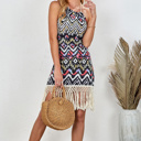  Aztec Halter Neck Sleeveless Tasseled Dress