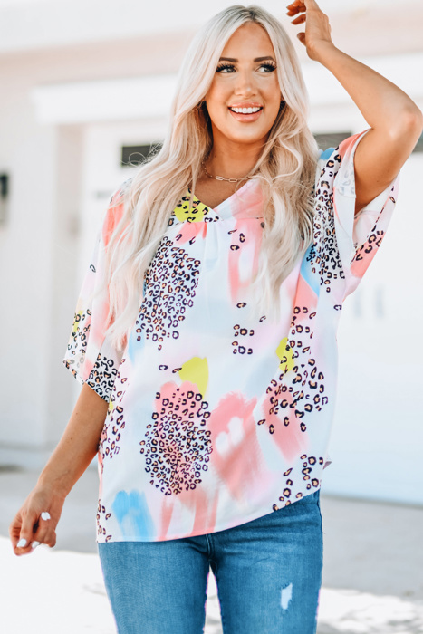 " FLASH SALE" Animal Watercolor Mixed Print Loose Top
