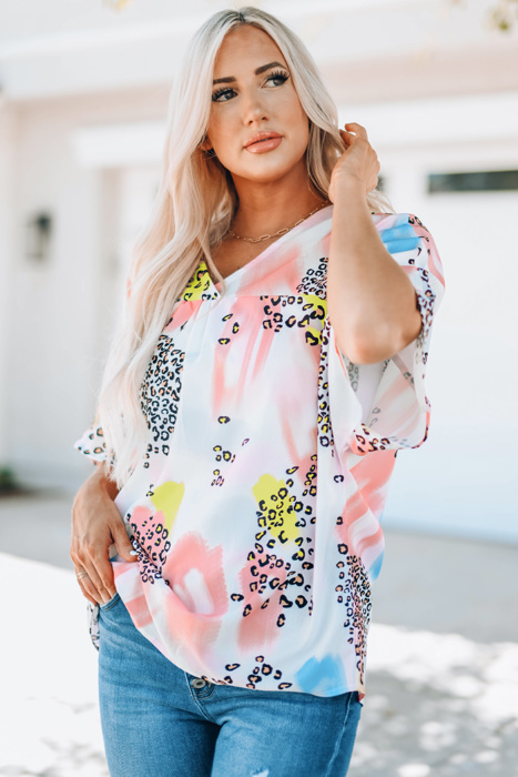 " FLASH SALE" Animal Watercolor Mixed Print Loose Top