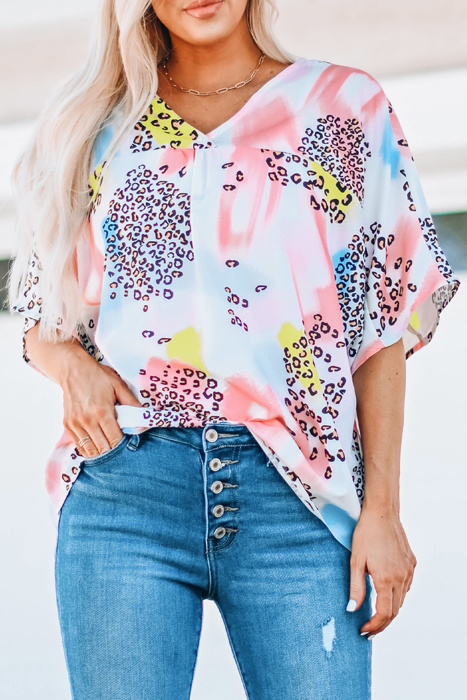 " FLASH SALE" Animal Watercolor Mixed Print Loose Top