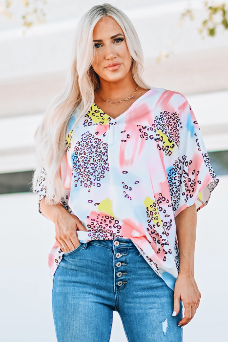 " FLASH SALE" Animal Watercolor Mixed Print Loose Top
