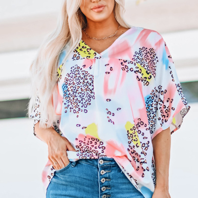 " FLASH SALE" Animal Watercolor Mixed Print Loose Top