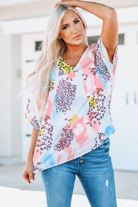 " FLASH SALE" Animal Watercolor Mixed Print Loose Top