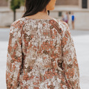   Floral Long Sleeve Lace-up V Neck Blouse