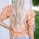  Floral Print Ruffle Sleeve Round Neck Blouse