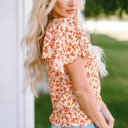  Floral Print Ruffle Sleeve Round Neck Blouse