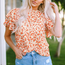  Floral Print Ruffle Sleeve Round Neck Blouse