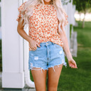  Floral Print Ruffle Sleeve Round Neck Blouse