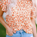  Floral Print Ruffle Sleeve Round Neck Blouse