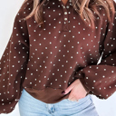  Polka Dot Print Collar Casual Pullover Sweatshirt