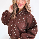  Polka Dot Print Collar Casual Pullover Sweatshirt