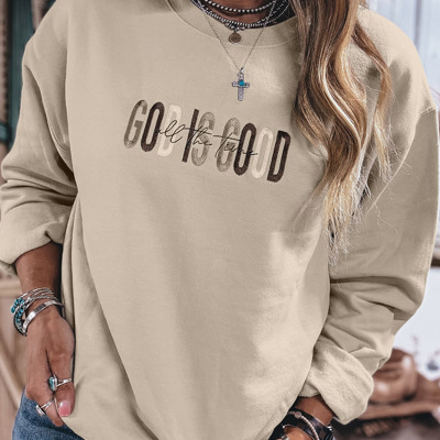 GOD IS GOOD Embroidered Crewneck Pullover Sweatshirt
