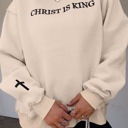  CHRIST IS KING Embroidery High Neck Baggy Sweatshirt