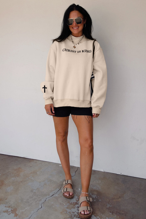 CHRIST IS KING Embroidery High Neck Baggy Sweatshirt