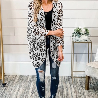 Leopard Print Long Sleeve Open Front Cardigan