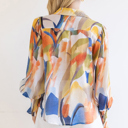  Abstract Print Buttoned V Neck Long Sleeve Blouse