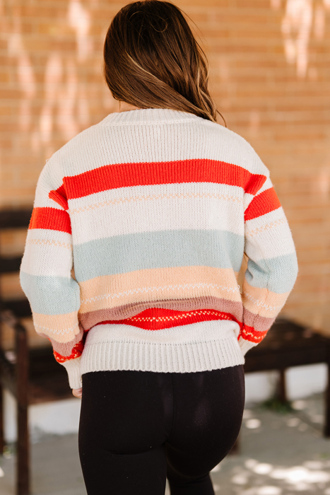 Crew Neck Drop-Shoulder Striped Sweater