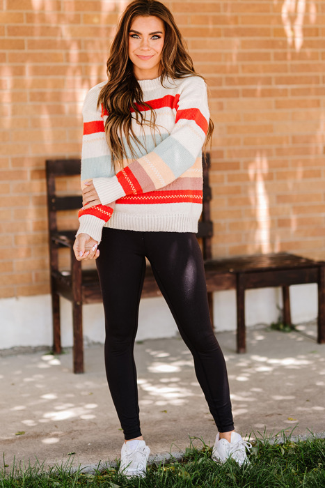 Crew Neck Drop-Shoulder Striped Sweater