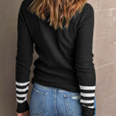  Black Striped Sleeve Plain Knit Sweater