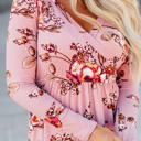  Pink Floral Long Sleeve V-Neck Maxi Dress