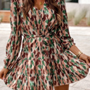  Brush Stroke Print Long Sleeve Mini Dress