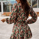  Brush Stroke Print Long Sleeve Mini Dress