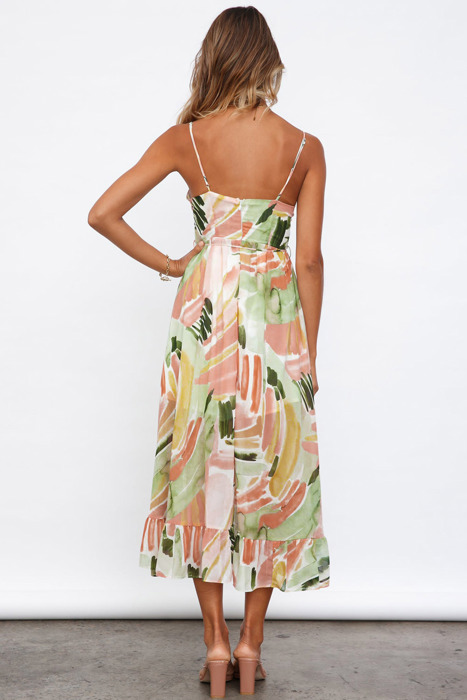 Abstract Spaghetti Strap Maxi Dress