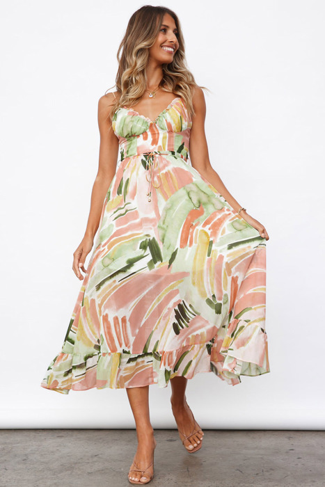 Abstract Spaghetti Strap Maxi Dress