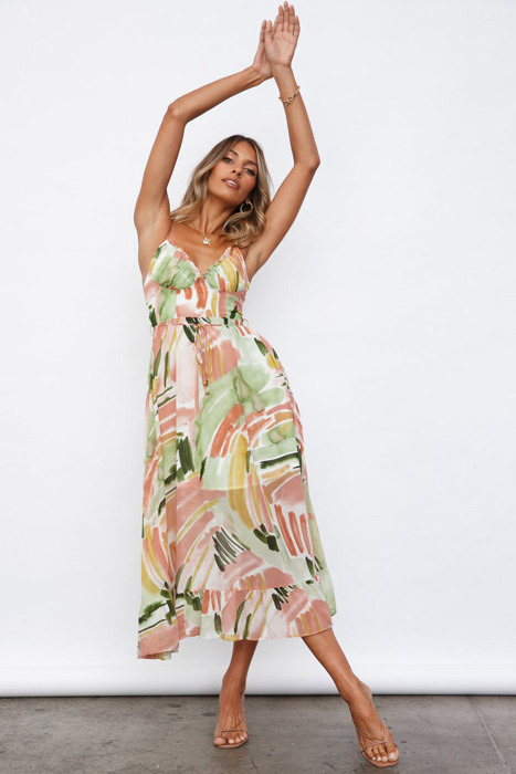 Abstract Spaghetti Strap Maxi Dress