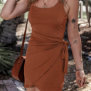  Coffee Knot Side Wrapped Sleeveless Mini Dress