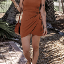  Coffee Knot Side Wrapped Sleeveless Mini Dress