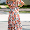  Floral Print Off Shoulder Maxi Dress