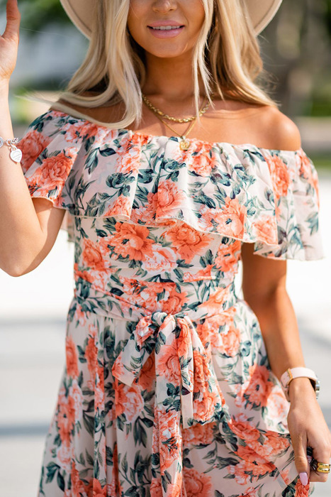 Floral Print Off Shoulder Maxi Dress