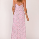  Pink Floral Print Spaghetti Strap Maxi Dress
