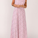  Pink Floral Print Spaghetti Strap Maxi Dress